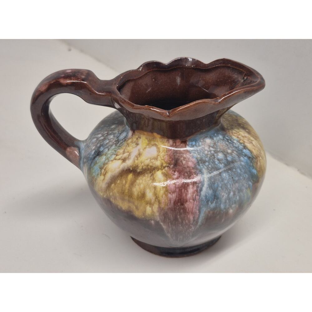 Vtg Tilso Japan Hand Painted Pottery Multi Color Drip Glaze Pottery Pitcher